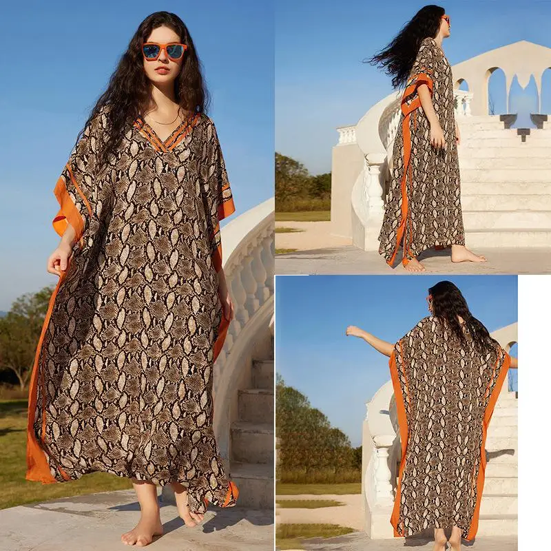 Caftán holgado de leopardo/cebra para mujer, vestido playero, traje de baño, ropa de playa