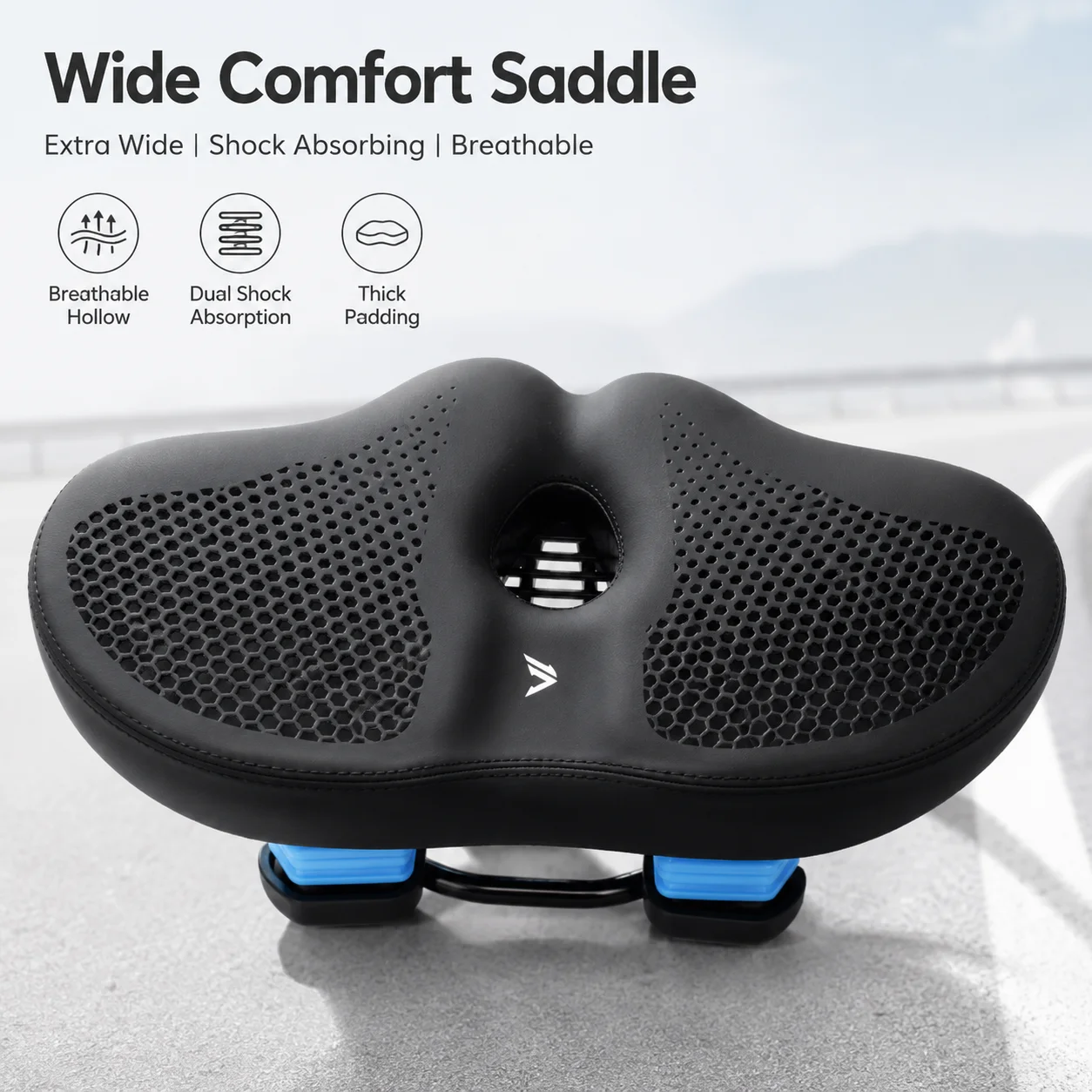 Outdoor Cycling Bike Saddle Wide Thick Padded Shock Absorbing Hollow Comfort Seat For Men Women City Ebike Commuter Rider Gift