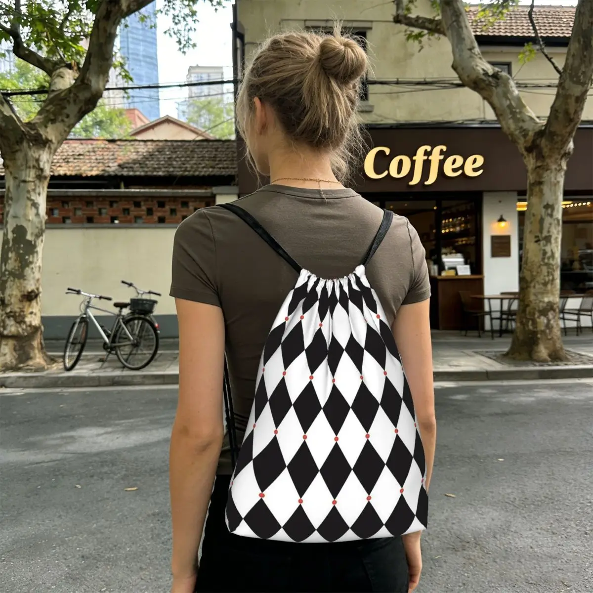 Harlequin Plaid Playing Cards Backpacks Fashion Drawstring Bags Shoes Bag Book Bags for Travel School