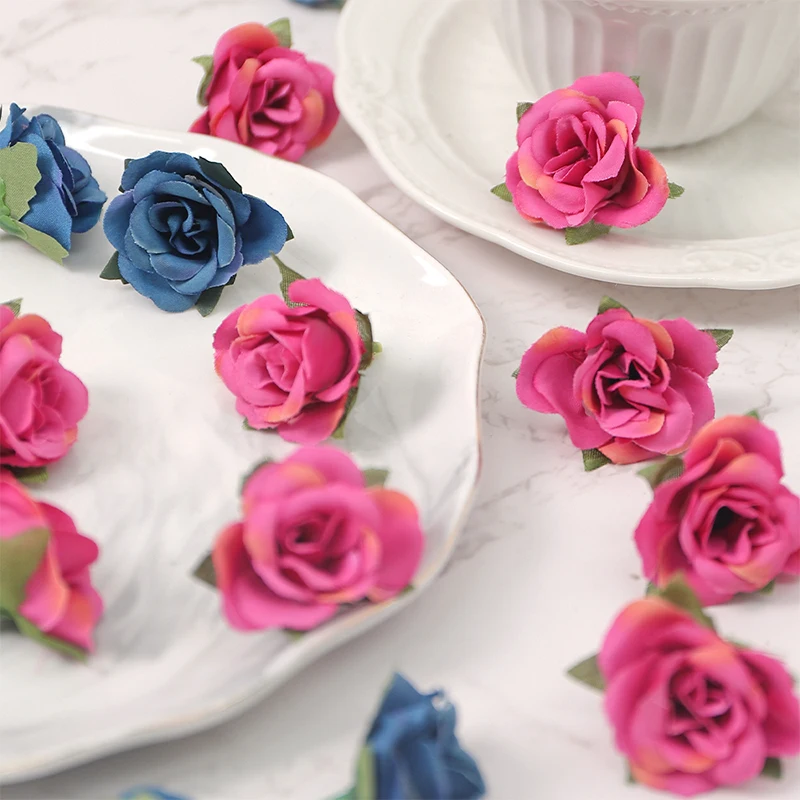 20PCs/Lot Mini Silk Rose Artificial Flowers Head 3.5cm Fake Flowers Wedding Home Decoration DIY Garlands Wreath Craft Accessorie