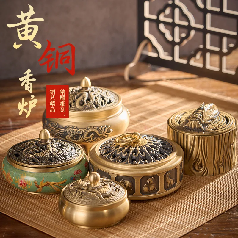 

Brass Incense Burner Brass Tripod Sandalwood Burner New Chinese Creative Office Decoration Home Aromatherapy Buddha Set Santan Y