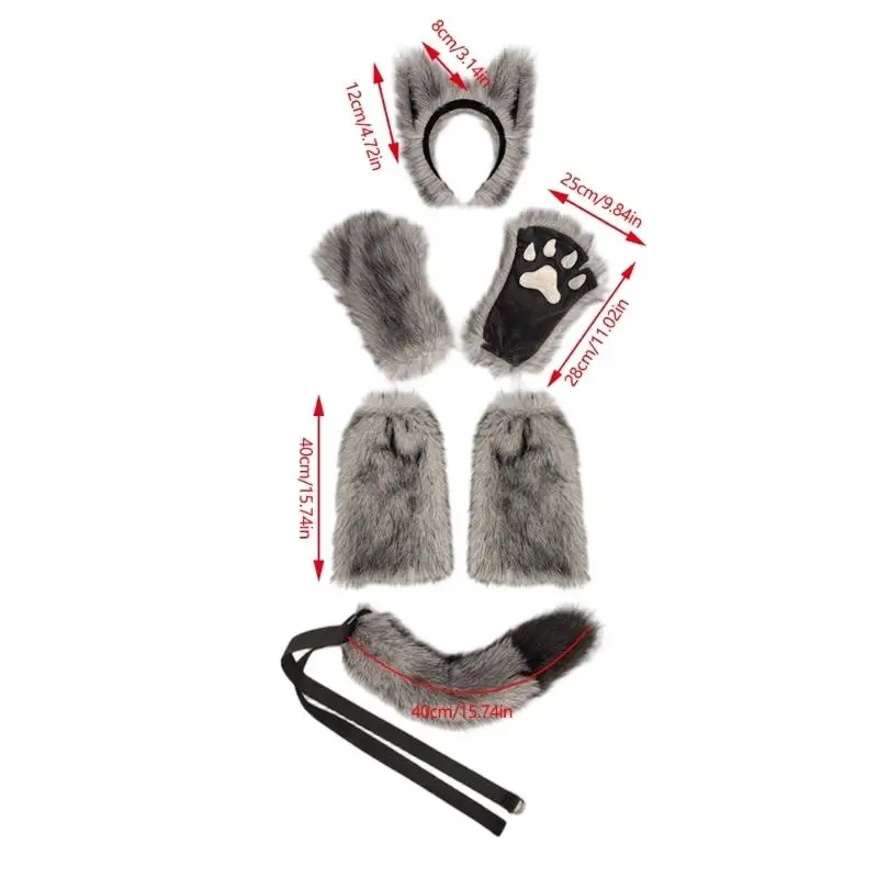 A52E Warme Pelzigen Wolf Cosplay Zubehör Mit Ohren Stirnband Und Fäustlinge Fantasy Cosplay Requisiten Für Winter Event – Detail 6
