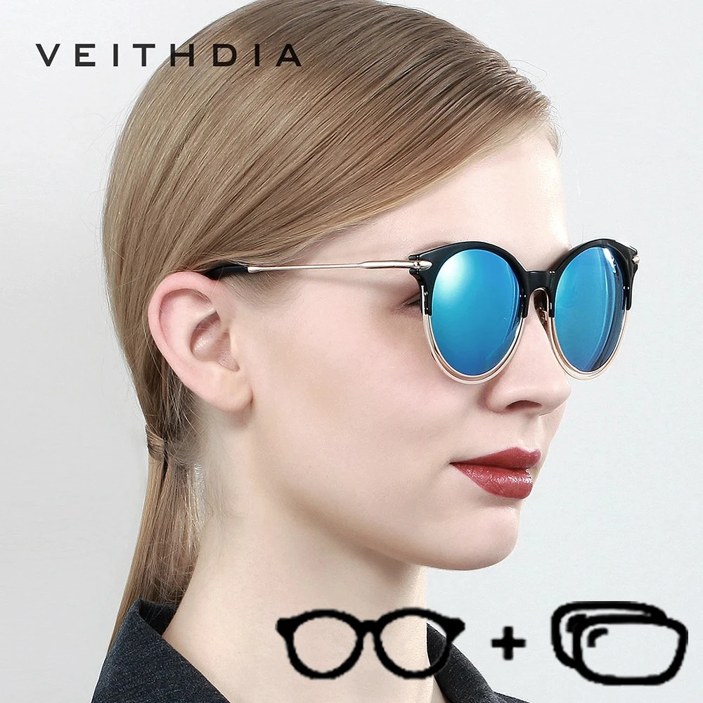 

VEITHDIA новые настраиваемые женские солнцезащитные очки по рецепту, поляризационные UV400, зеркальные линзы TR90, женские солнцезащитные очки в оправе P30290