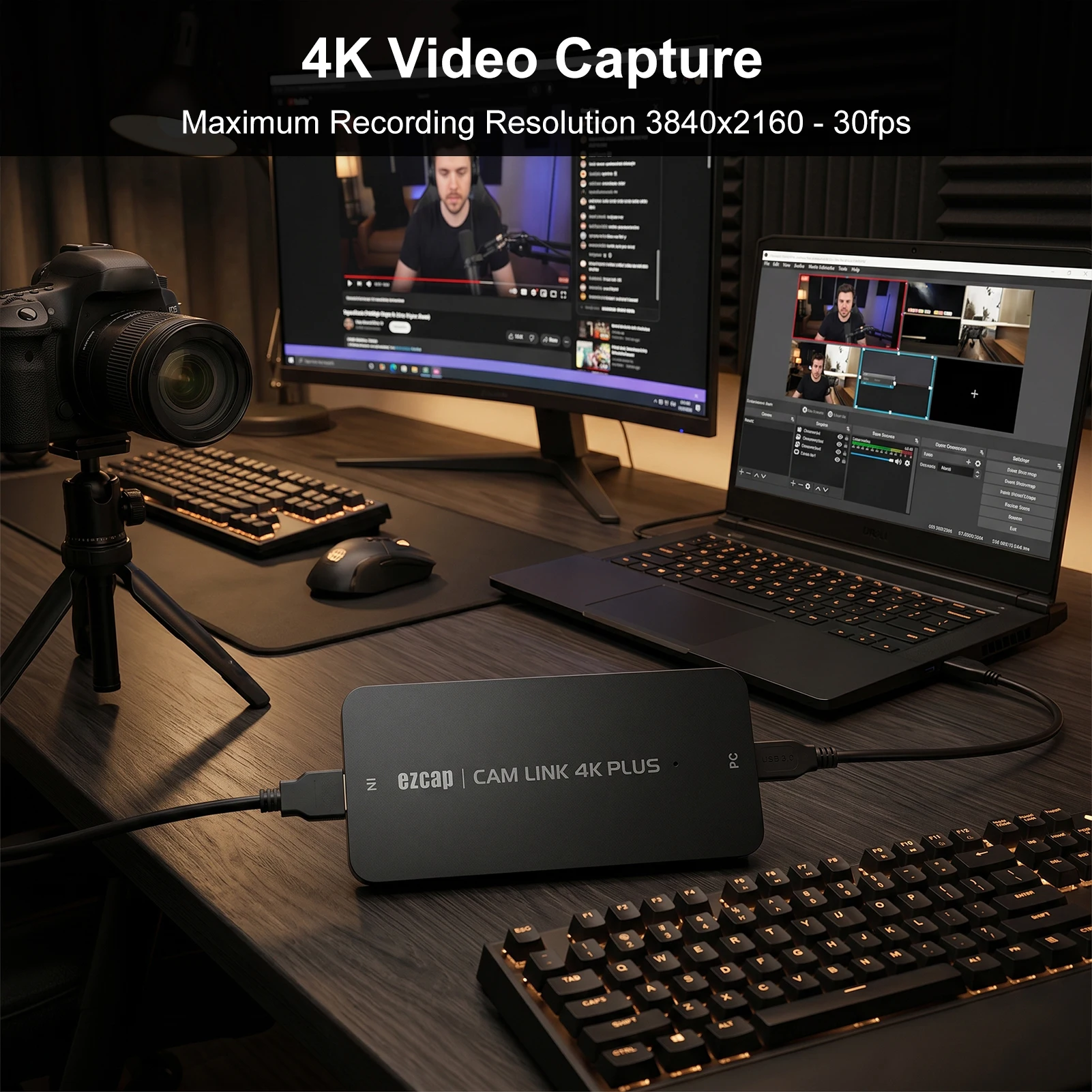 Video Capture Card 4K PLUS USB 3.0 High Speed Transfer Plug and Play for PC Recording Stable Connection Clear Image Quality