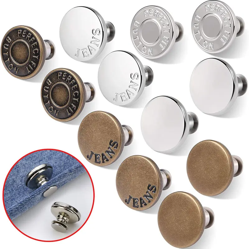 2/4Pcs Adjustable Jean Buttons 17MM No Tools Reusable Instant Jeans Buttons Pins Replacement for Pants Jeans Tightener