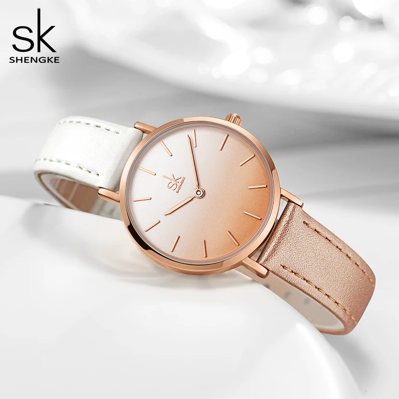 SHENGKE Simple Design Japan Quartz Movement Clock Waterproof Ladies Elegant Wristwatch Leather Band Classic Watches for Women