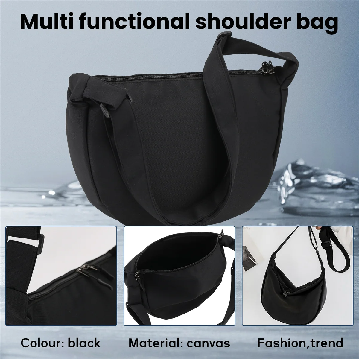 FZFZ シンプルなナイロンメッセンジャーバッグワンショルダー餃子バッグ学生ショルダーバッグブラック