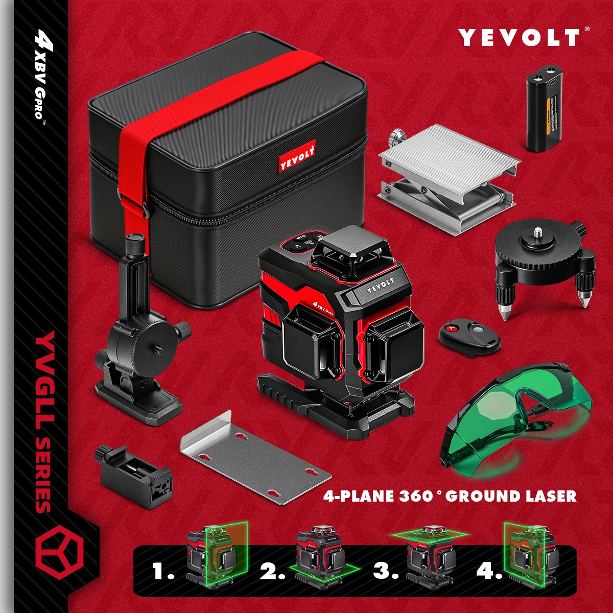 

YEVOLT YVGLL4XS16 360° 16-Line Plumb & Level Laser Level ProGrade Self-Leveling for Seamless Floor Joints Ultra-Precise up to 30