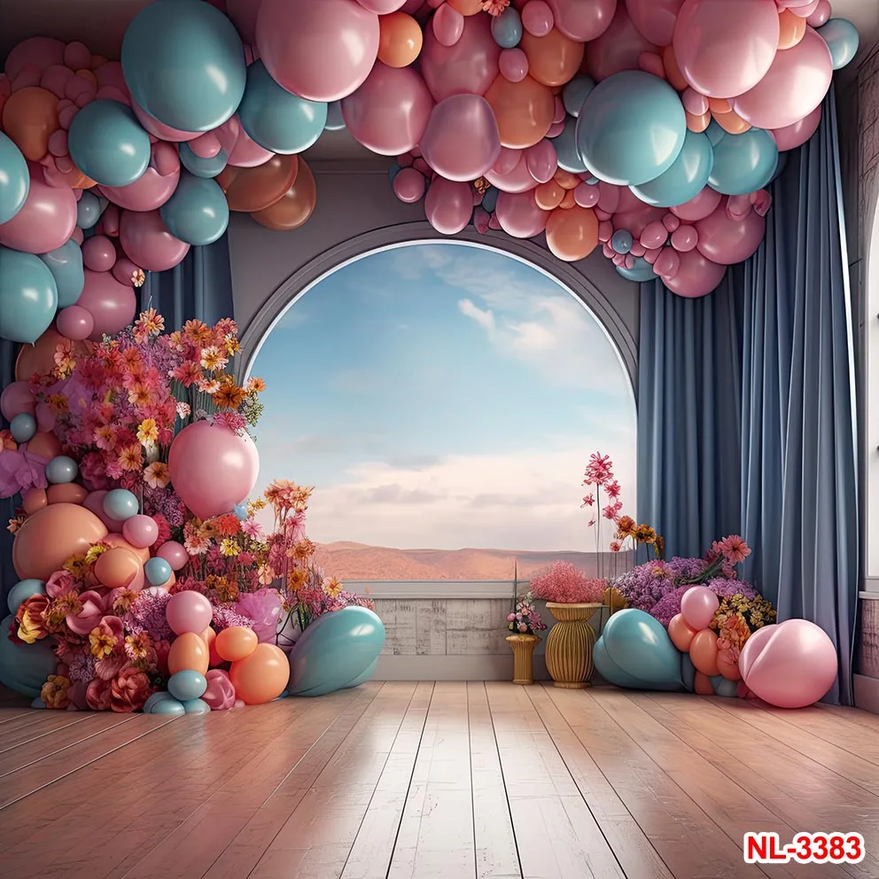 Globos de flores con forma de arco, Fondo de Ceremonia de boda, cumpleaños, primera fiesta, rosa, azul, fotografía, decoración de Baby Shower