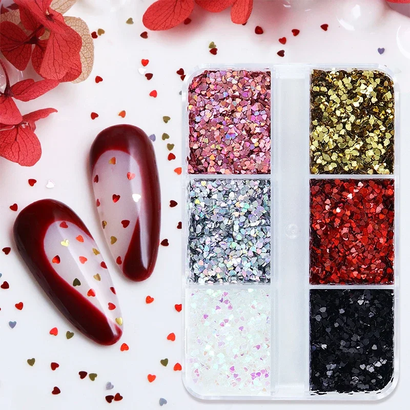 Colorful 1mm Mini Laser Heart Nail Glitter Sparkling Love Nail Decoration Nail Salon Design Cute Accessories DIY Nail Art Design