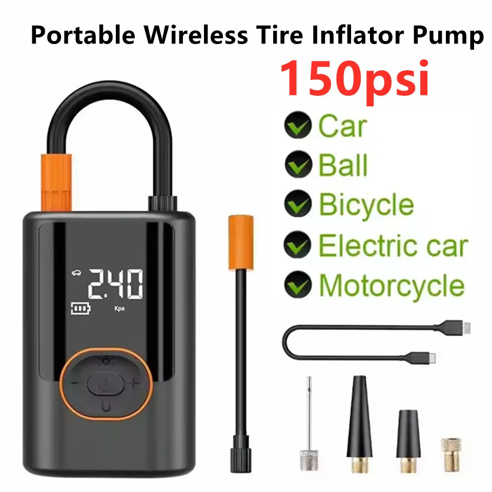 

150psi Air Pump Portable Wireless Electric Tire Inflator For Car Bicycle Motorcycle Air Compressor Injector Bike MTB Accessories