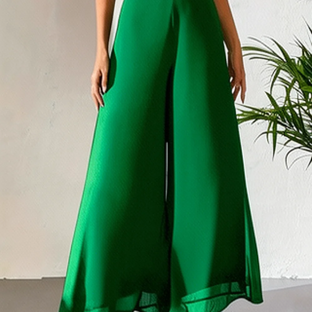 Casual Chiffon Wide Leg Trousers High Waisted Loose Fit Pants For Women Breathable Soft Elegant Summer Daily Fashion Wear
