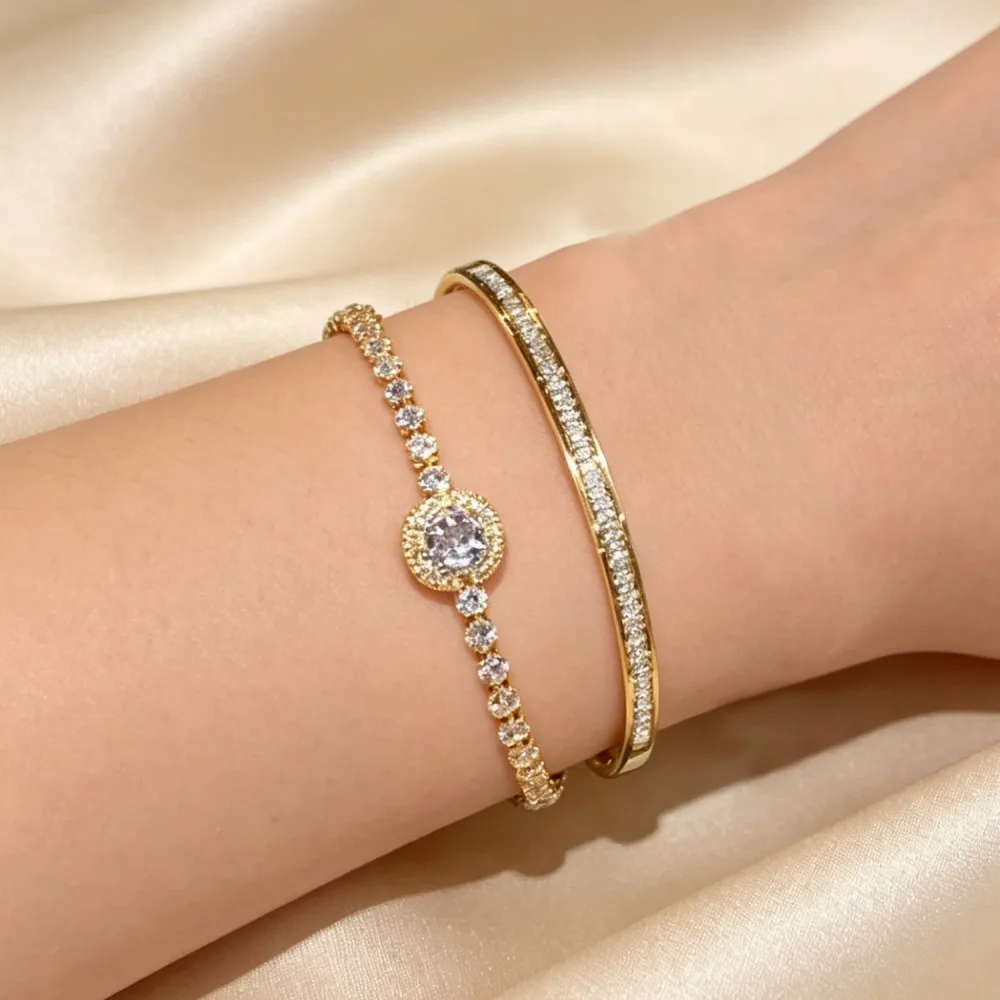 Super Sparkling Zircon Bracelet Set with Adjustable Pulling for Women's Valentine's Day Gift