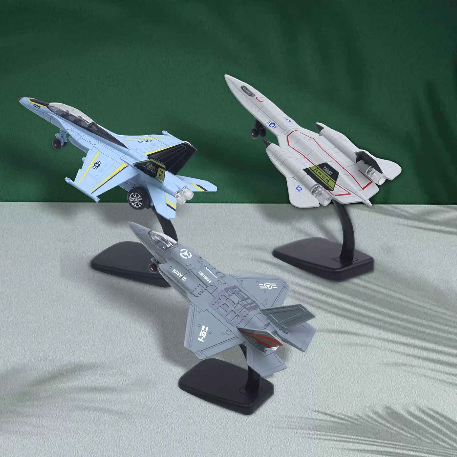 3 Pieces Diecast Pull Back Airplane American Display