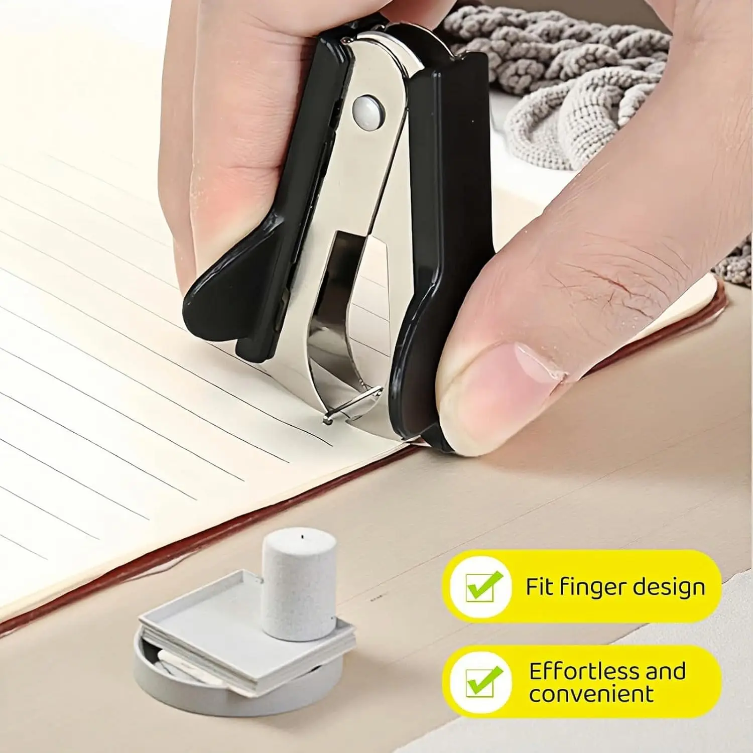 Compact Heavy-Duty Iron Stapler & Staple Remover - Ergonomic Black Handle Office Stapling Tool for Home & Professional Use