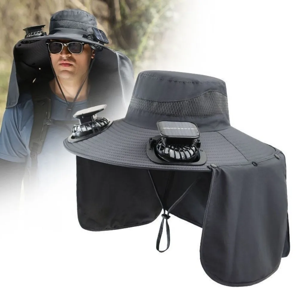 Casual Anti UV Solar Fan Hat Dual Solar Fan Solar Charging Fisherman Hat Breathable Wide Brim Fishing Hat Summer