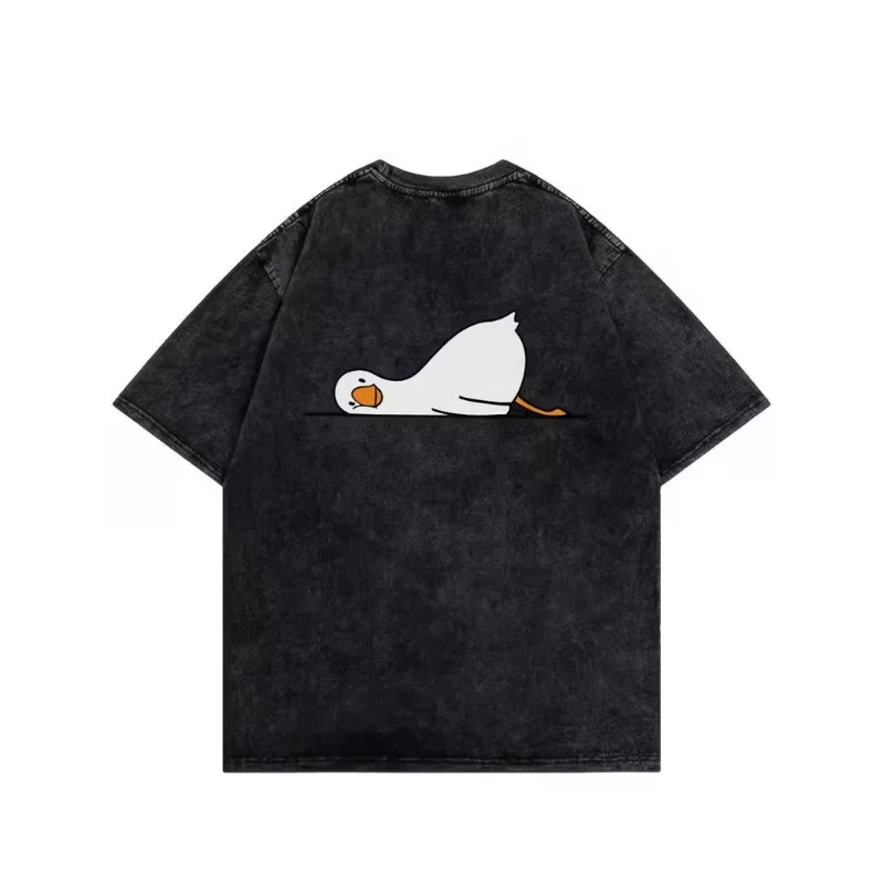 Funny Round Duck Minimalist Print T-Shirt Oversized Y2K Cute Cartoon Duck Graphic Casual Crew Neck Shirt for Men Women Summer