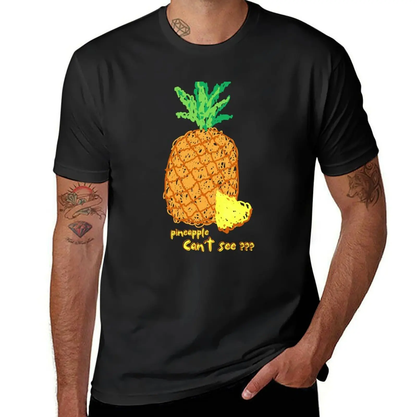 Pineapple Can't See??? Pineapple Pun Scribbles Funny Prints T-Shirt sweat aesthetic clothes clothes for men