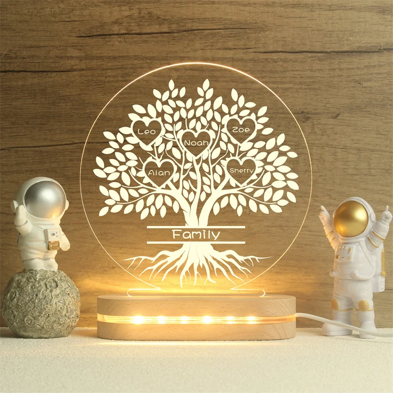 Family Tree Names LED Lamp, Birthday Gift For Parents, Best Gift For Family，For Grandparents Families