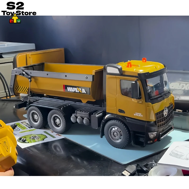 

HuiNa 573 10-канальный сплав RC Самосвал Масштаб 1:14 Строительная машина с дистанционным управлением Модель самосвала с высокой имитацией