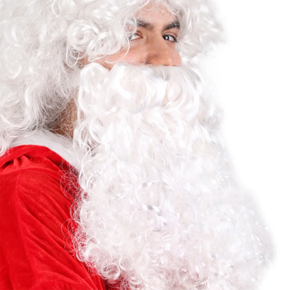 Santa คอสเพลย์ Photobooth Props สีขาว Curly Santa Claus เครายาวคริสต์มาส Santa เครื่องแต่งกาย Props ยาว Curly Beard