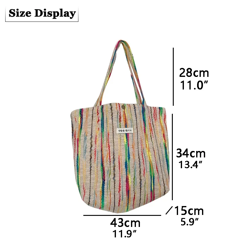 JIOMAY Handbags for Women 2024 Designer Beach Bag Casual with Buckle Cute Tote Bags Stripes Shopper Rainbow Canvas Shoulder Bag