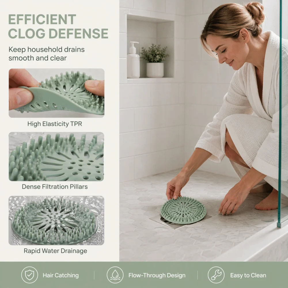 4 PCS TPR Shower Drain Cover Anti-Clog Design Reusable Floor Drain Strainer Round Design Pink Green Bathtub Drain Cover