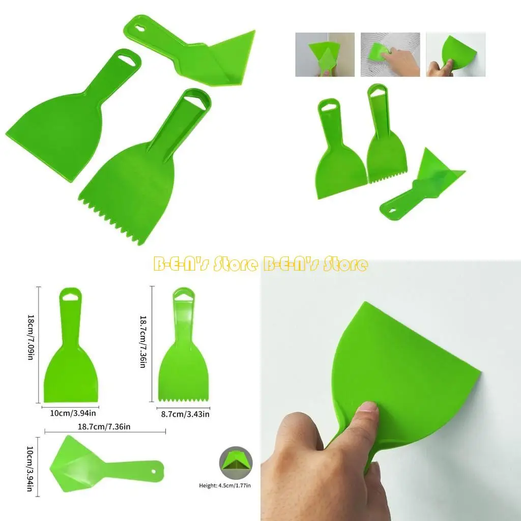 Y1AD 3Piece Plastic Putty Scraper and Tooth Notched Spatula Corner Trowel Tools Set For Construction DIY And Home Improvement