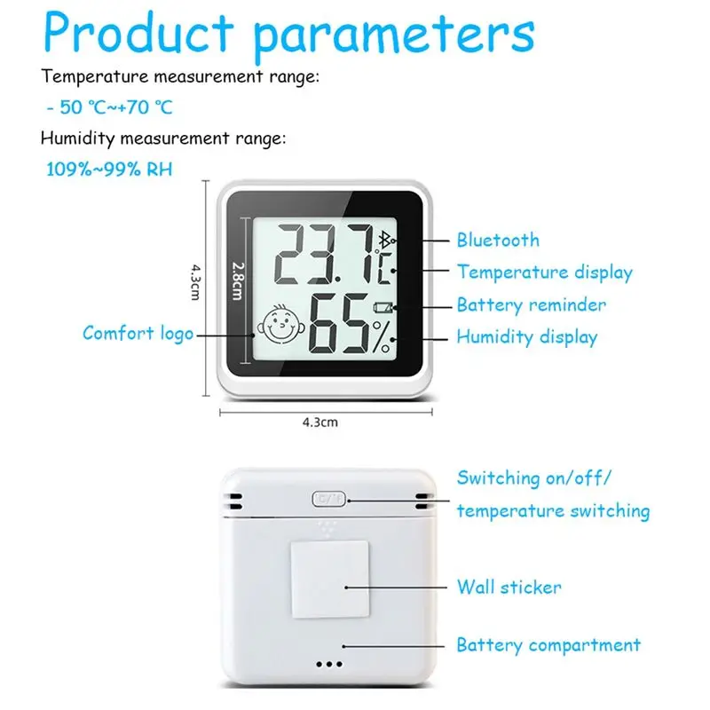 *AA99Z Bluetooth-Compatible Thermometer LCD Digital Temperature Sensor Humidity Meter Indoor Hygrometer Measure Gauge Black