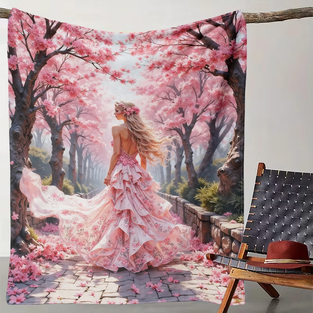 

1 Sakura Path Long Dress Girl Romantic Blanket Pink Dreamy Flower Realm Home Decoration Warm Blanket