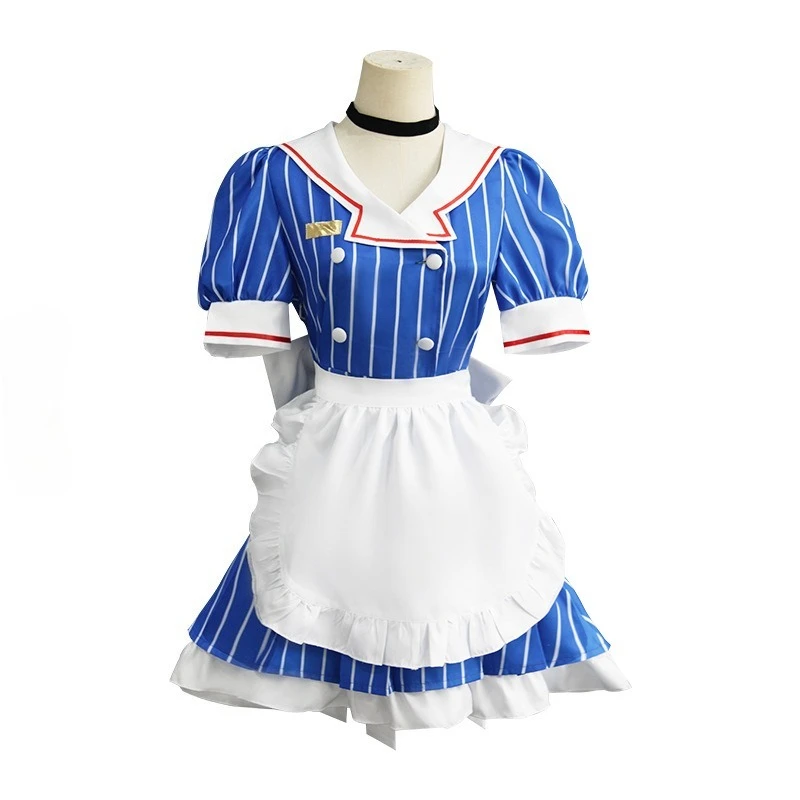 Costumes de cosplay Miku, uniforme d'anime Mesmerizer, robe de demoiselle d'honneur rayée pour femmes, chapeau, tablier, costume pour Halloween, Noël, carnaval, fête
