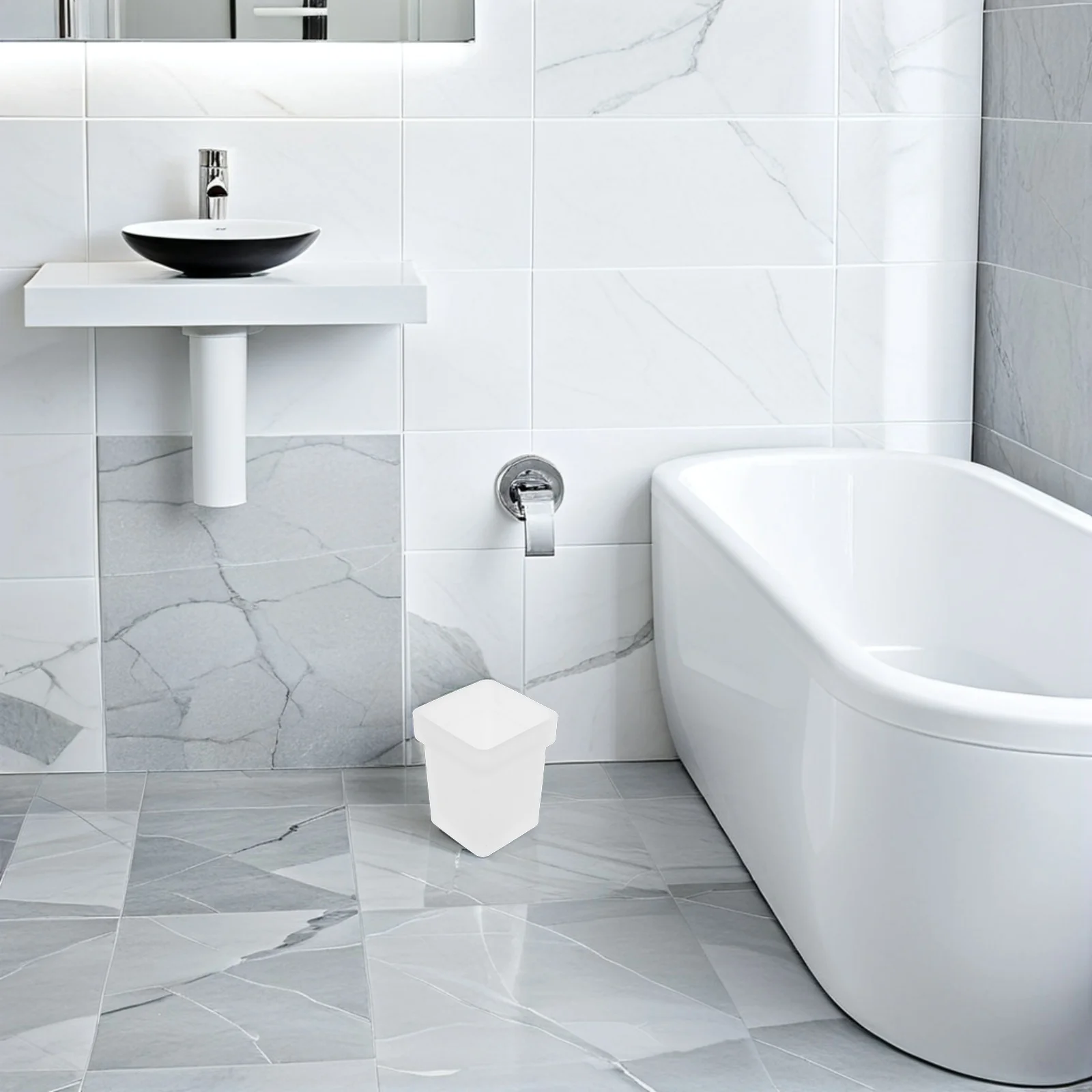 

2Pcs Frosted Glass Toilet Brush Holder Modern Bathroom Accessories Stable Square Design Easy Clean Scrubber Cup