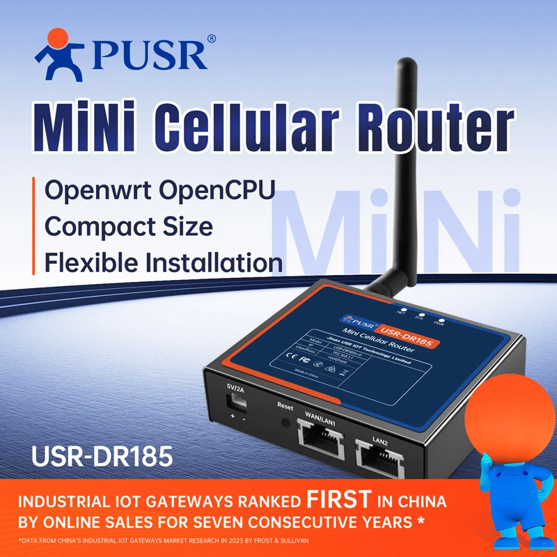 PUSR Industrial 4G Lte Cat.1 Router Dual LAN Port OpenWrt OpenCPU VPN Firewall DDoS Protection DIN Rail Cellular Router DR185s-G