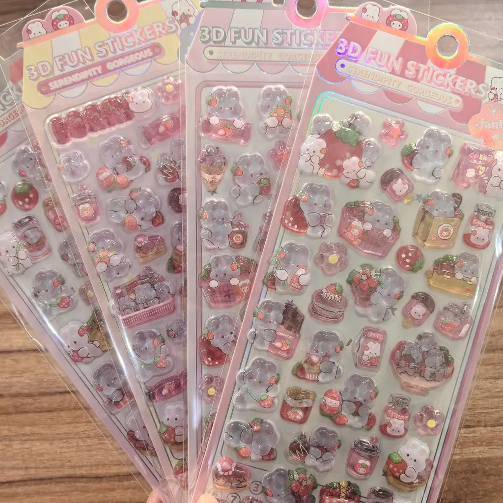 

4 Pcs Sweet Pink 3D Bear Strawberry Stickers - Adorable Decor for Notebooks, Scrapbooks & DIY Crafts BulingBulingStickers Store