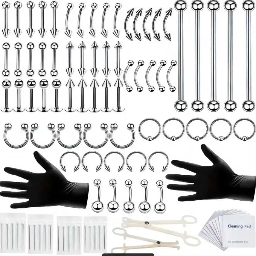 Professional Body Piercing Kit for Belly Button/Lip/Tongue/Ear/Nose/Navel, Sterile Safe Piercing Gun Kits, Body Piercing Needle Tool Kits Stainless Steel for Women Men All Body Piercings with Piercing Jewelry
