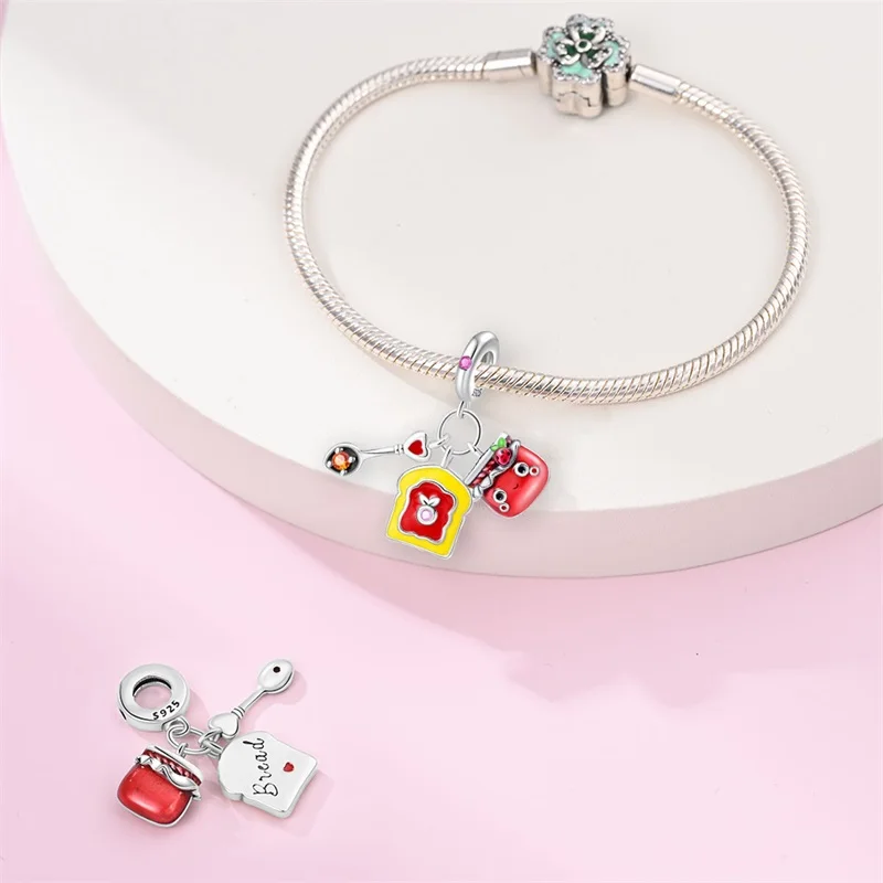 925 Silver Color Breakfast Alarm Clock Beads Exquisite Daily Charms Pendants Fit 925 Original Bracelets DIY Jewelry