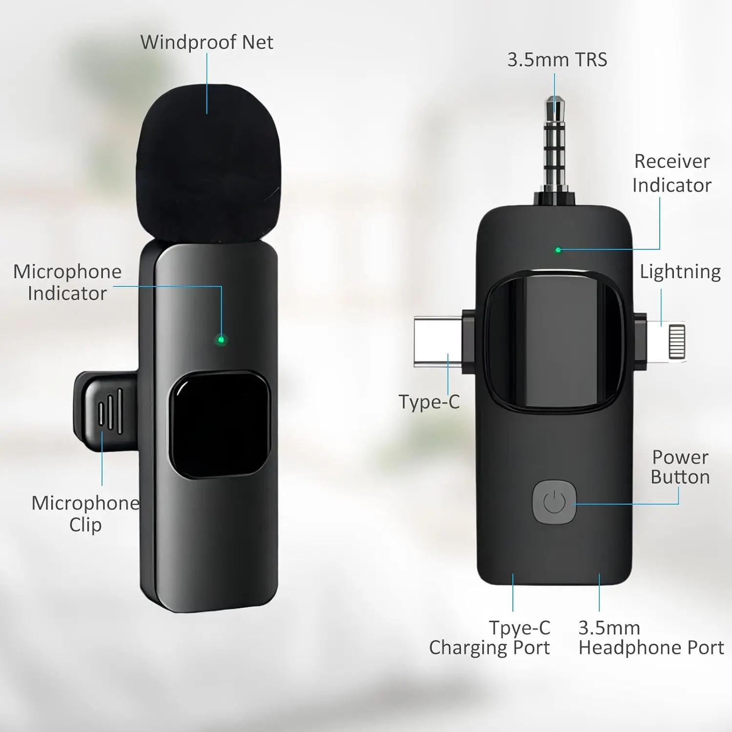 K15 ميكروفون لاسلكي Lavalier لأجهزة iPhone و Android ، تقليل الضوضاء ، ميكروفون صغير للتسجيل المباشر للراديو ،