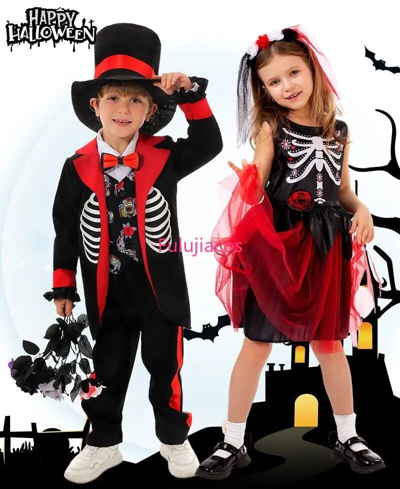 

Kid Mexican Day Of The Dead Cosplay Costume Boys Skeleton Uniform Girls Dress