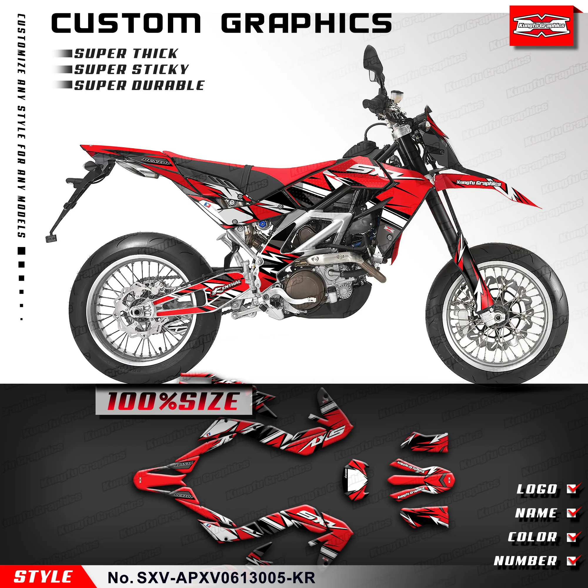 

KUNGFU GRAPHICS Adhesive Sticker Vinyl Graphics for Aprilia SXV 450 550 2006-2013, SXV-APXV0613005-KR