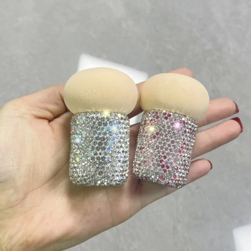 Round head small mushroom head sponge Powder puff artificial diamond do not eat powder makeup dry and wet dual use beauty egg