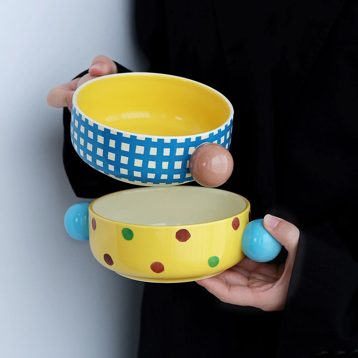 

Creative Colorful Dot Ceramic Bowls Large Ears Cute Home Dining Breakfast Tableware