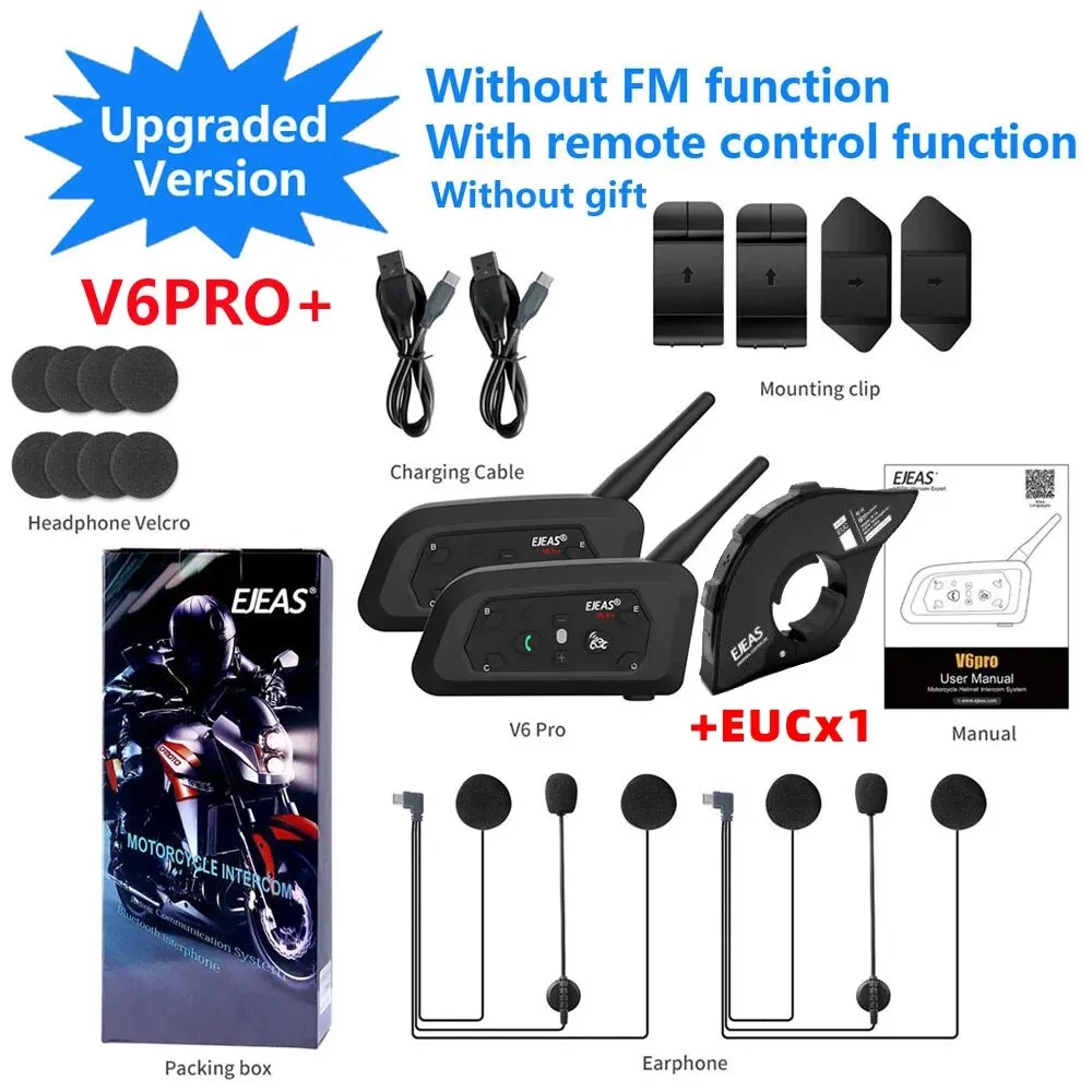 Ejeas V6 Pro +/Plus Bluetooth Motorhelm Intercom Headset Met 800M Bt Interphone Communicator Voor 6 Rijders Waterdicht - afbeelding 1