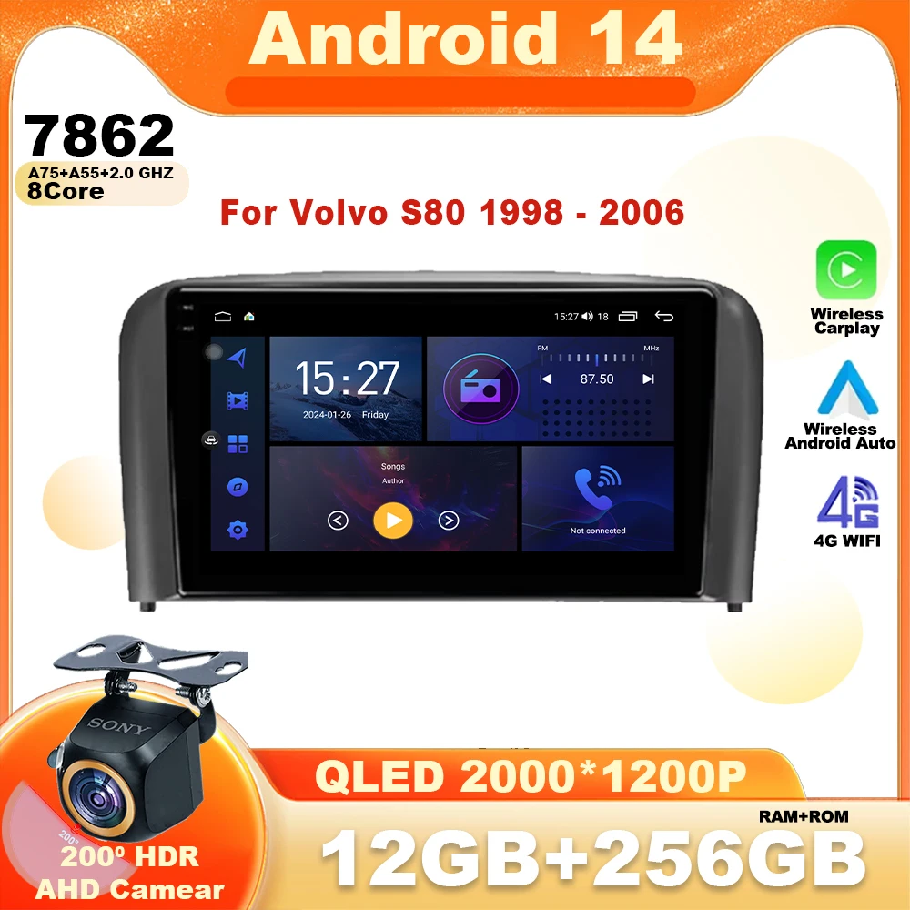 

Android 14 Car Radio For Volvo S80 1998 - 2006 Multimedia Radio Player GPS Navigation Video Stereo Audio Head Unit 12GB+256GB