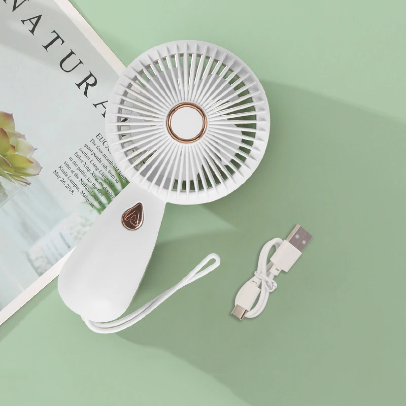 Mini Portable Handheld Fan 3 Blade Silent Fan Outdoor Type-C Port Charge 3-Speed Adjustment Desktop Fans Natural Wind With Light