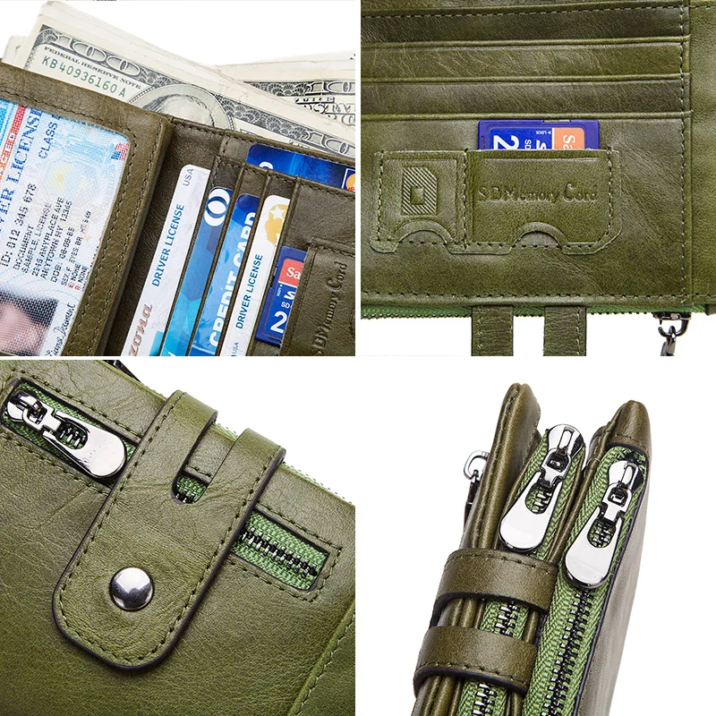 HUMERPAUL RFID 100% Genuine Leather Wallet RFID Blocking Card Holder With Zipper Coin Pocket For Wallet  Super Value Short Purse