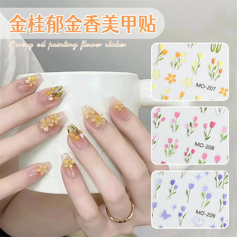 

3 PCSFlower Nail Art Stickers 5D Embossed Nail Art Design Self Adhesive Colorful Flower Stickers for Women Nail Decoration