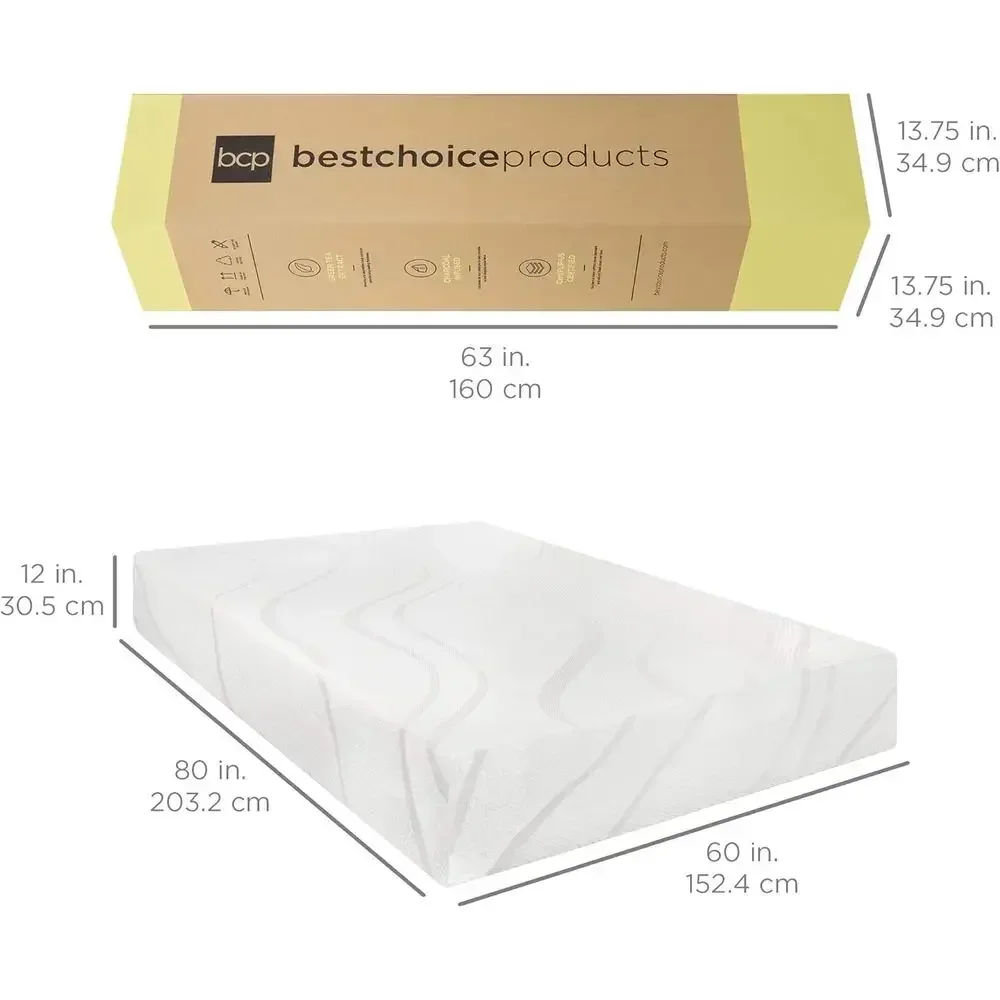 12 Inch Queen Size Medium Firm Green Tea Charcoal Cooling Memory Foam Mattress