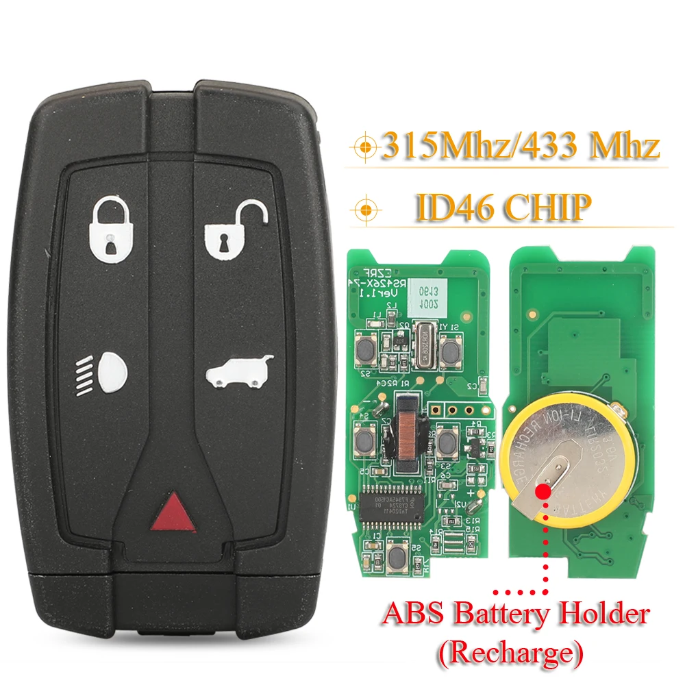 

jingyuqin 5Button Smart Remote Car Key Fob 315Mhz/433Mhz ID46Chip For Land Rover Freelander 2 Rechargeable Non-removable battery