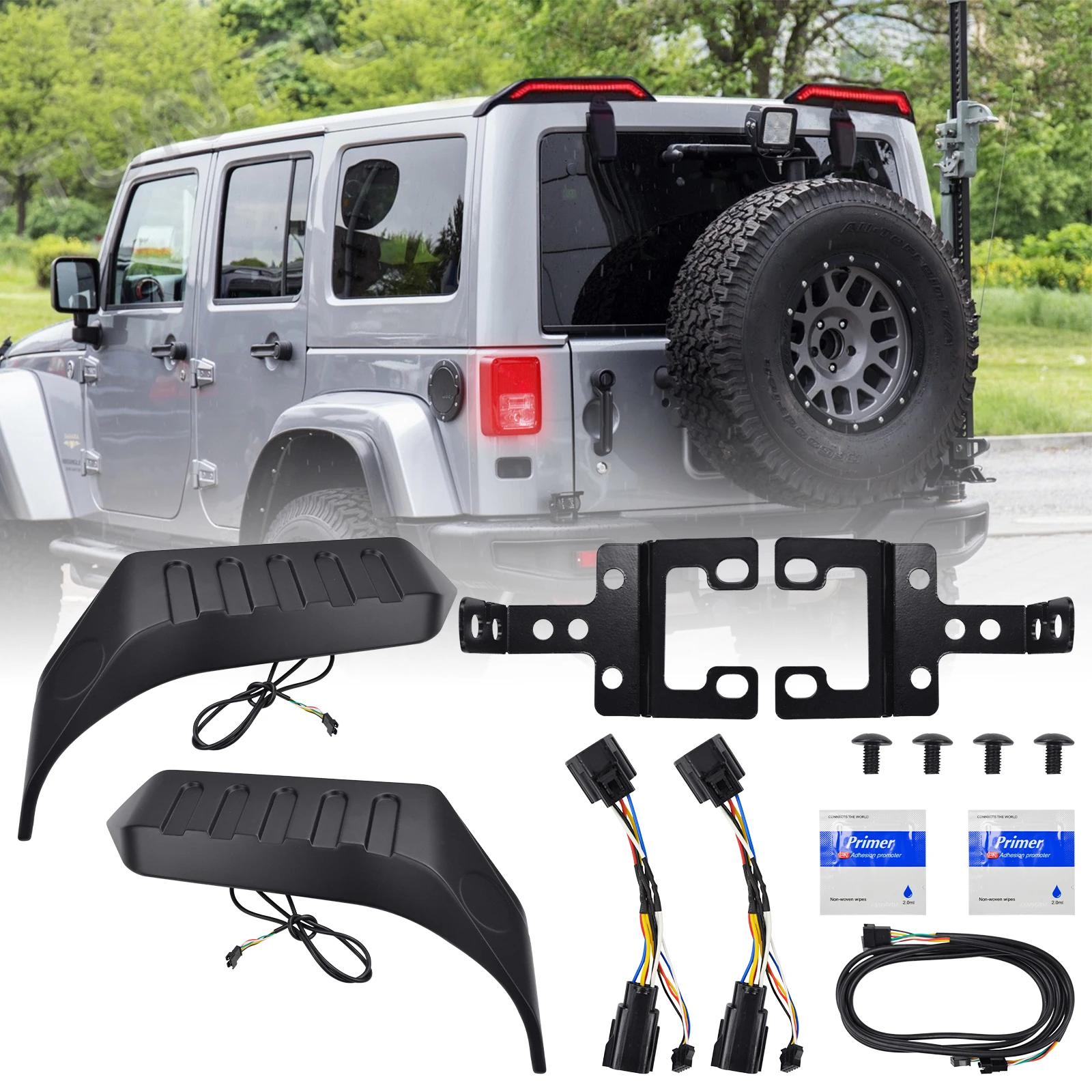 

Pair LED Car High Mount Brake Lights Red White Yellow Reversing Turn Signal Light Running Lamps for Jeep Wrangler JK 2007-2017