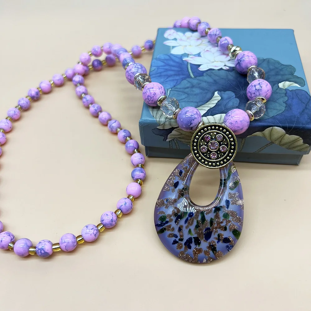 1PCS Charm Colorful Water Droplet Pendant Necklace For Women Glass Beads Sweater Chain Handmade Murano Jewelry Gift